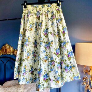 Cotton Retro Floral Print Circle Skirt